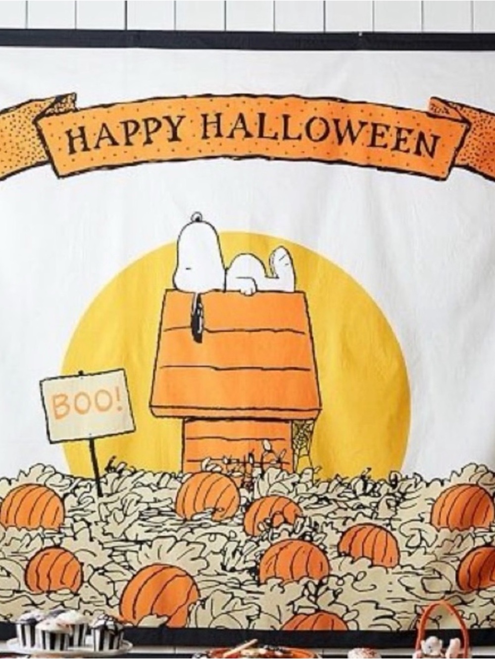 Pottery Barn Kids Peanuts Snoopy Halloween Tapestry Retired 2017 Collection RARE